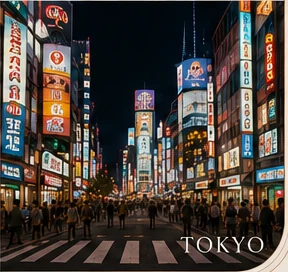 Tokyo entertainment district illuminated at night.