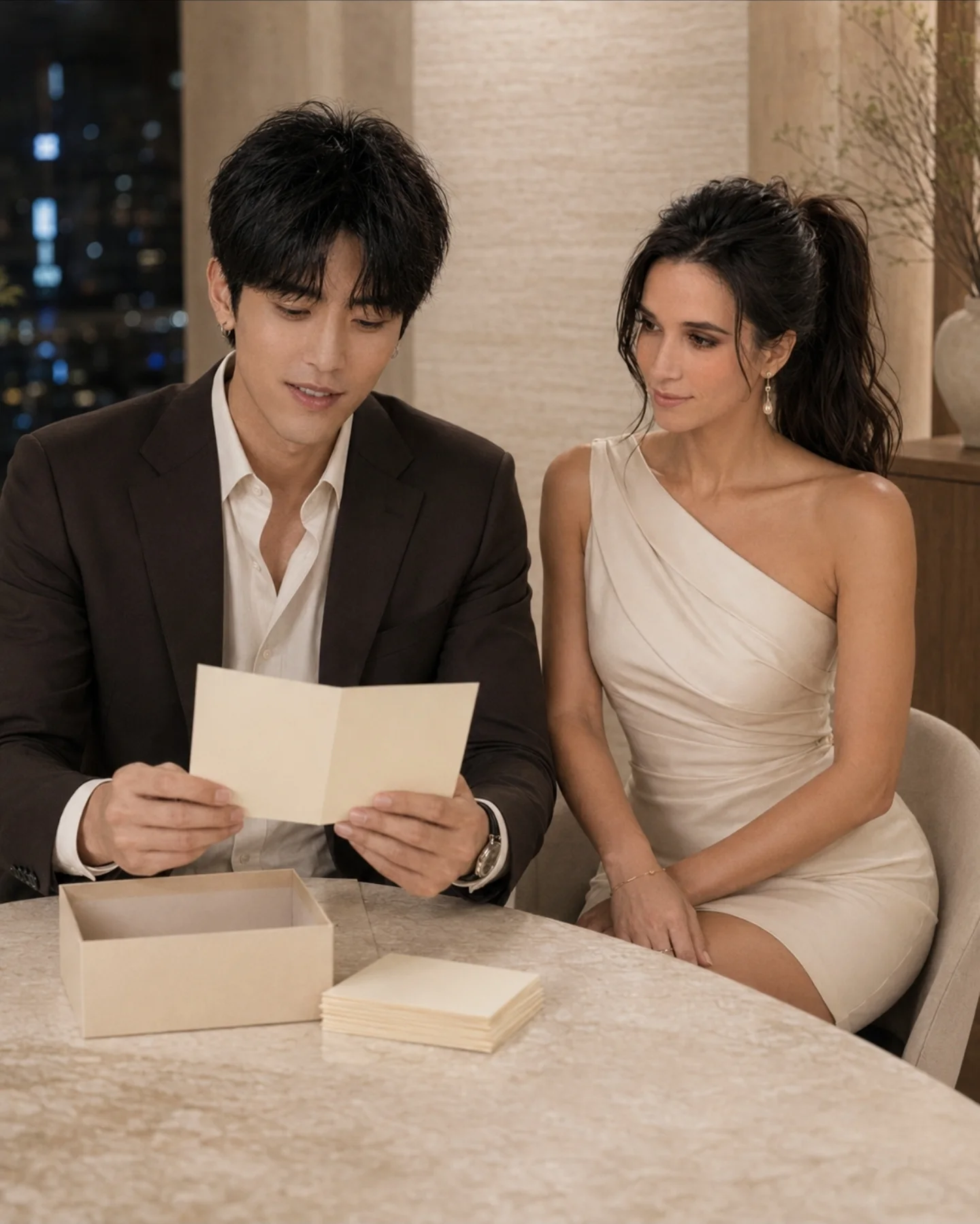 Lee Joon-Seok reading a letter beside Gahee.