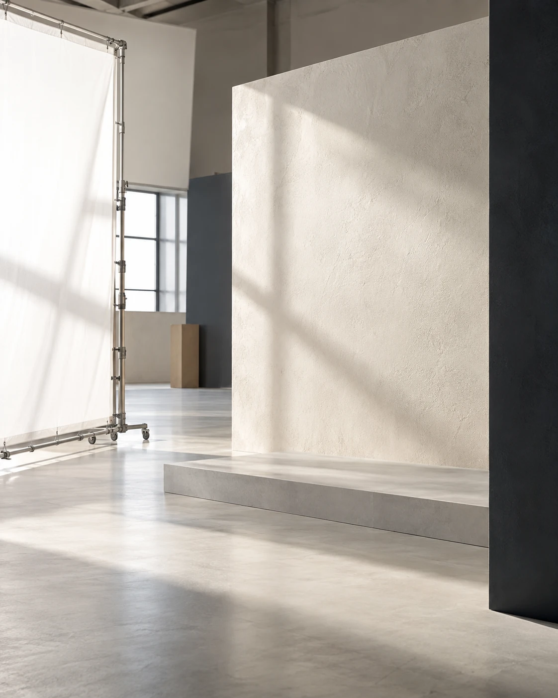 A luminous production space where diffusion, surface and architectural geometry shape light before capture.