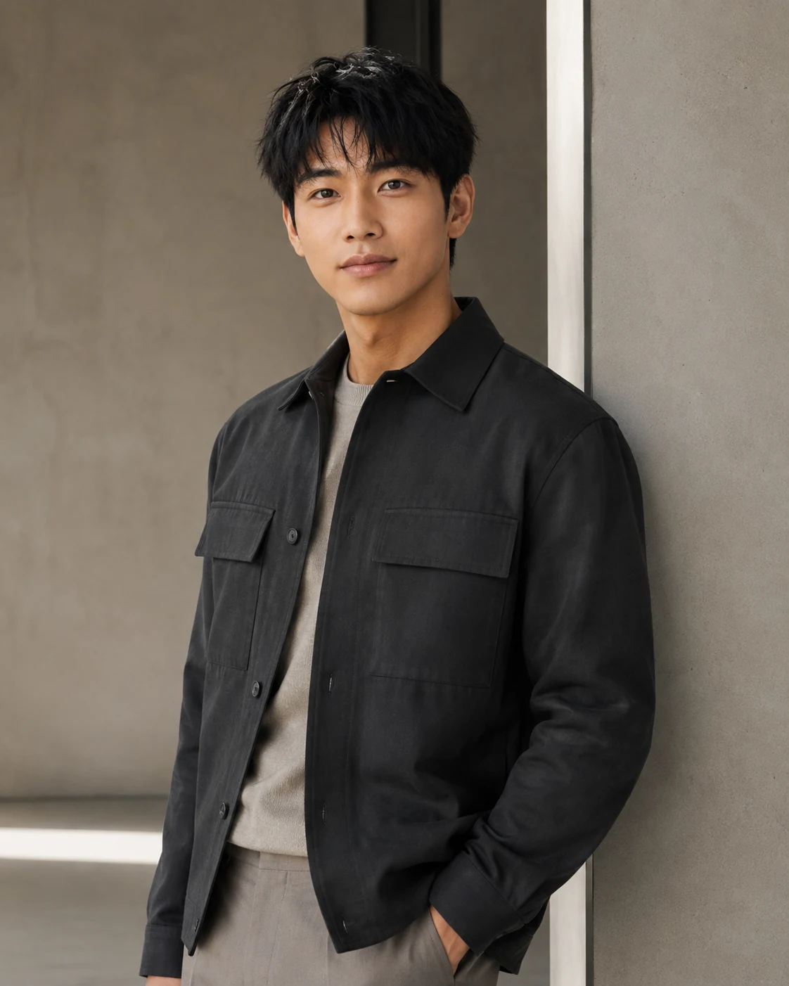 Park Tae-Jin in a refined charcoal editorial portrait.
