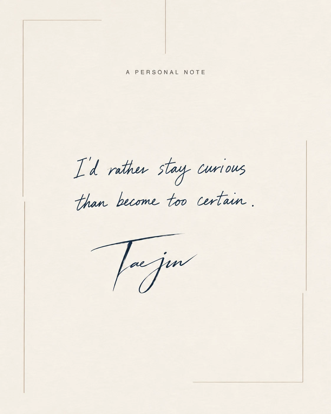 Park Tae-Jin personal note card.